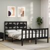 Cama Matrimonial | Cama Para Adultos | Estructura De Cama Con Cabecero Madera Maciza Negro 140x190 Cm Cfw921743