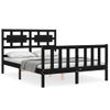 Cama Matrimonial | Cama Para Adultos | Estructura De Cama Con Cabecero Madera Maciza Negro 140x190 Cm Cfw921743