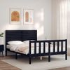 Cama Matrimonial | Cama Para Adultos | Estructura De Cama Con Cabecero Madera Maciza Negro 140x190 Cm Cfw529240