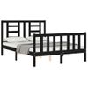 Cama Matrimonial | Cama Para Adultos | Estructura De Cama Con Cabecero Madera Maciza Negro 140x190 Cm Cfw913372