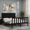 Cama Matrimonial | Cama Para Adultos | Estructura De Cama Con Cabecero Madera Maciza Negro 140x190 Cm Cfw436414