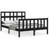 Cama Matrimonial | Cama Para Adultos | Estructura De Cama Con Cabecero Madera Maciza Negro 140x190 Cm Cfw527937