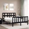 Cama Matrimonial | Cama Para Adultos | Estructura De Cama Con Cabecero Madera Maciza Negro 140x190 Cm Cfw527937