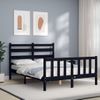 Cama Matrimonial | Cama Para Adultos | Estructura De Cama Con Cabecero Madera Maciza Negro 140x190 Cm Cfw312273