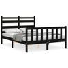 Cama Matrimonial | Cama Para Adultos | Estructura De Cama Con Cabecero Madera Maciza Negro 140x190 Cm Cfw312273