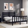 Cama Matrimonial | Cama Para Adultos | Estructura De Cama Con Cabecero Madera Maciza Negro 140x190 Cm Cfw312273