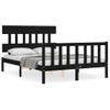 Cama Matrimonial | Cama Para Adultos | Estructura De Cama Con Cabecero Madera Maciza Negro 140x190 Cm Cfw145305