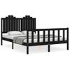 Cama Matrimonial | Cama Para Adultos | Estructura De Cama Con Cabecero Madera Maciza Negro 140x190 Cm Cfw903054