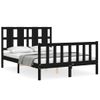 Cama Matrimonial | Cama Para Adultos | Estructura De Cama Con Cabecero Madera Maciza Negro 140x190 Cm Cfw545900