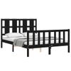 Cama Matrimonial | Cama Para Adultos | Estructura De Cama Con Cabecero Madera Maciza Negro 140x190 Cm Cfw545900