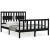 Cama Matrimonial | Cama Para Adultos | Estructura De Cama Con Cabecero Madera Maciza Negro 140x200 Cm Cfw711896