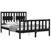 Cama Matrimonial | Cama Para Adultos | Estructura De Cama Con Cabecero Madera Maciza Negro 140x200 Cm Cfw711896