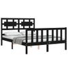 Cama Matrimonial | Cama Para Adultos | Estructura De Cama Con Cabecero Madera Maciza Negro 140x200 Cm Cfw952044