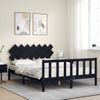 Cama Matrimonial | Cama Para Adultos | Estructura De Cama Con Cabecero Madera Maciza Negro 140x200 Cm Cfw395251