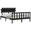 Cama Matrimonial | Cama Para Adultos | Estructura De Cama Con Cabecero Madera Maciza Negro 140x200 Cm Cfw395251