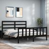 Cama Matrimonial | Cama Para Adultos | Estructura De Cama Con Cabecero Madera Maciza Negro 160x200 Cm Cfw391006