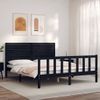 Cama Matrimonial | Cama Para Adultos | Estructura De Cama Con Cabecero Madera Maciza Negro 160x200 Cm Cfw392986