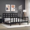 Cama Matrimonial | Cama Para Adultos | Estructura De Cama Con Cabecero Madera Maciza Negro 160x200 Cm Cfw547196