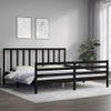 Cama Matrimonial | Cama Para Adultos | Estructura De Cama Con Cabecero Madera Maciza Negro 200x200 Cm Cfw438905