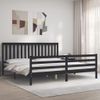 Cama Matrimonial | Cama Para Adultos | Estructura De Cama Con Cabecero Madera Maciza Negro 200x200 Cm Cfw184513