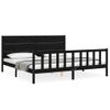 Cama Matrimonial | Cama Para Adultos | Estructura De Cama Con Cabecero Madera Maciza Negro 200x200 Cm Cfw553299