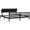 Cama Matrimonial | Cama Para Adultos | Estructura De Cama Con Cabecero Madera Maciza Negro 200x200 Cm Cfw418123