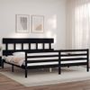 Cama Matrimonial | Cama Para Adultos | Estructura De Cama Con Cabecero Madera Maciza Negro 200x200 Cm Cfw671943