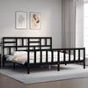 Cama Matrimonial | Cama Para Adultos | Estructura De Cama Con Cabecero Madera Maciza Negro 200x200 Cm Cfw747668