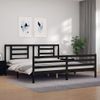 Cama Matrimonial | Cama Para Adultos | Estructura De Cama Con Cabecero Madera Maciza Negro 200x200 Cm Cfw484309