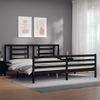 Cama Matrimonial | Cama Para Adultos | Estructura De Cama Con Cabecero Madera Maciza Negro 200x200 Cm Cfw484309