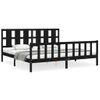 Cama Matrimonial | Cama Para Adultos | Estructura De Cama Con Cabecero Madera Maciza Negro 200x200 Cm Cfw122199