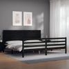 Cama Matrimonial | Cama Para Adultos | Estructura De Cama Con Cabecero Madera Maciza Negro 200x200 Cm Cfw335648