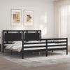 Cama Matrimonial | Cama Para Adultos | Estructura De Cama Con Cabecero Madera Maciza Negro 200x200 Cm Cfw905054