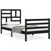 Cama Individual | Cama Para Adultos | Estructura De Cama Con Cabecero Madera Maciza Negro 90x200 Cm Cfw975384