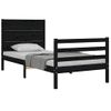 Cama Individual | Cama Para Adultos | Estructura De Cama Con Cabecero Madera Maciza Negro 90x200 Cm Cfw779706