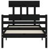 Cama Individual | Cama Para Adultos | Estructura De Cama Con Cabecero Madera Maciza Negro 90x200 Cm Cfw602010