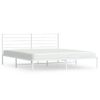 Cama Matrimonial | Cama Para Adultos | Estructura De Cama Con Cabecero Metal Blanca 200x200 Cm Cfw645950