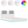 Cama Matrimonial | Cama Para Adultos | Estructura De Cama Con Cabecero Y Luces Led Blanco 135x190 Cm Cfw921220