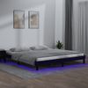 Cama Matrimonial | Cama Para Adultos | Estructura De Cama Con Led Madera Maciza Negra 150x200 Cm Cfw679941