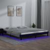 Cama Matrimonial | Cama Para Adultos | Estructura De Cama Con Led Madera Maciza Negro 140x190 Cm Cfw709164