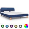 Cama Matrimonial | Cama Para Adultos | Estructura De Cama Con Led Tela Azul 180x200 Cm Cfw982548