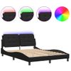 Cama Matrimonial | Cama Para Adultos | Estructura De Cama Con Luces Led Cuero Pe Negro 140x200 Cm Cfw10061