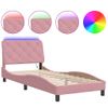 Cama Individual | Cama Para Adultos | Estructura De Cama Con Luces Led De Terciopelo Rosa 90x190 Cm Cfw38502