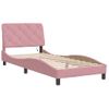 Cama Individual | Cama Para Adultos | Estructura De Cama Con Luces Led De Terciopelo Rosa 90x190 Cm Cfw38502