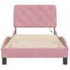 Cama Individual | Cama Para Adultos | Estructura De Cama Con Luces Led De Terciopelo Rosa 90x190 Cm Cfw38502