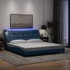 Cama Matrimonial | Cama Para Adultos | Estructura De Cama Con Luces Led Tela Azul 180x200 Cm Cfw385497