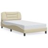 Cama Para Adulto | Cama Individual | Estructura De Cama Con Luces Led Tela Crema 100x200 Cm Cfw683407