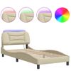 Cama Para Adulto | Cama Individual | Estructura De Cama Con Luces Led Tela Crema 90x200 Cm Cfw583029