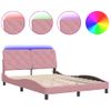 Cama Matrimonial | Cama Para Adultos | Estructura De Cama Con Luces Led Terciopelo Rosa 140x190 Cm Cfw16295