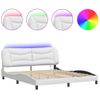 Cama Matrimonial | Cama Para Adultos | Estructura De Cama Con Luz Led Cuero Sintético Blanco 180x200cm Cfw743764